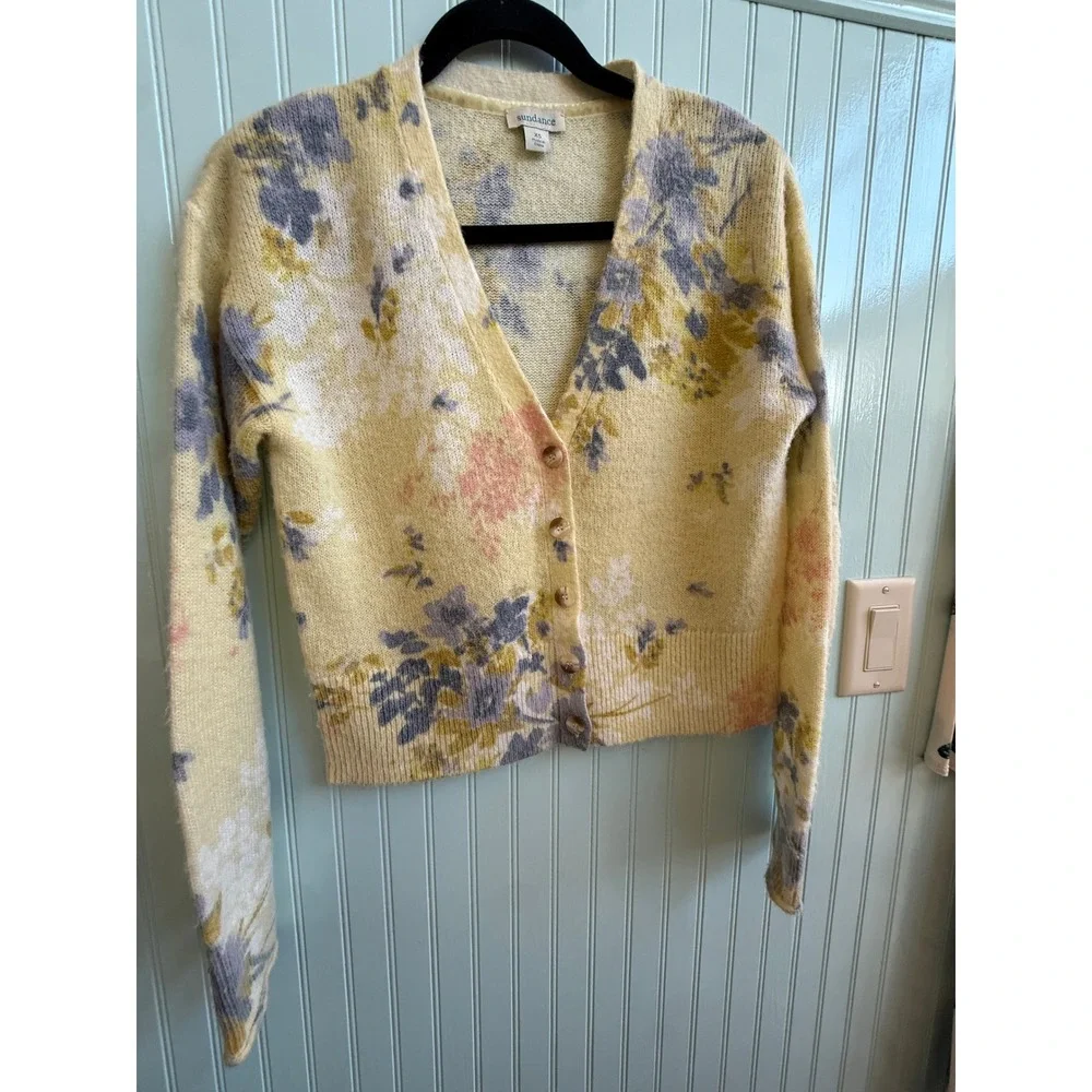 Sundance Floral Cardigan V-Neck Button Front XS Cottagecore Romantic Soft girl